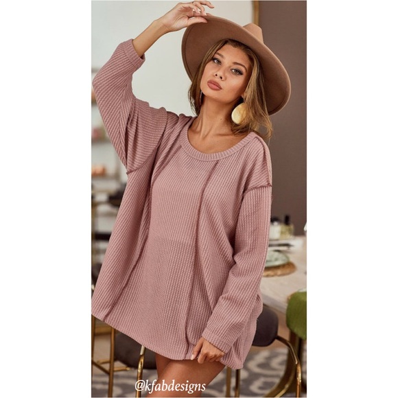 RESTOCK Mauve Casual Chic Oversized Soft Brushed Waffle knit Top! - Picture 4 of 8